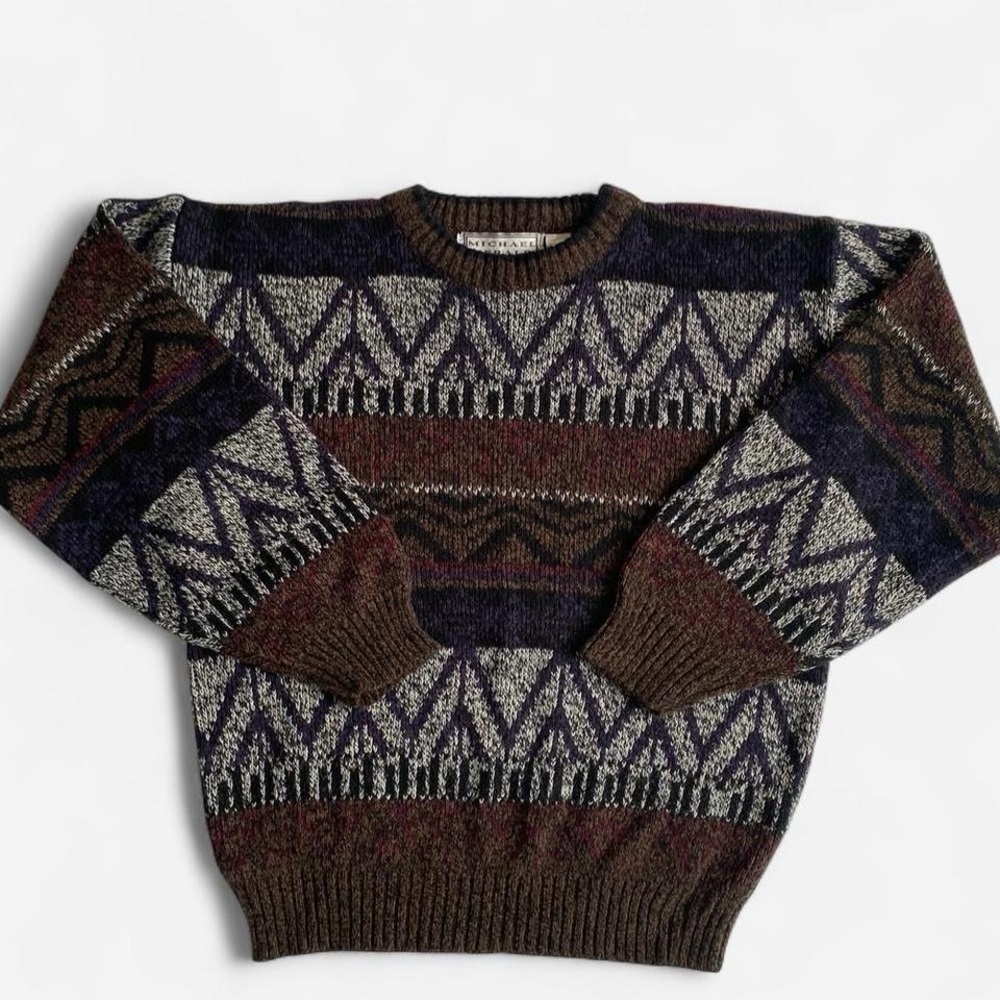 SOLDVintage dark hued geometric grandpa sweaterSOLD
